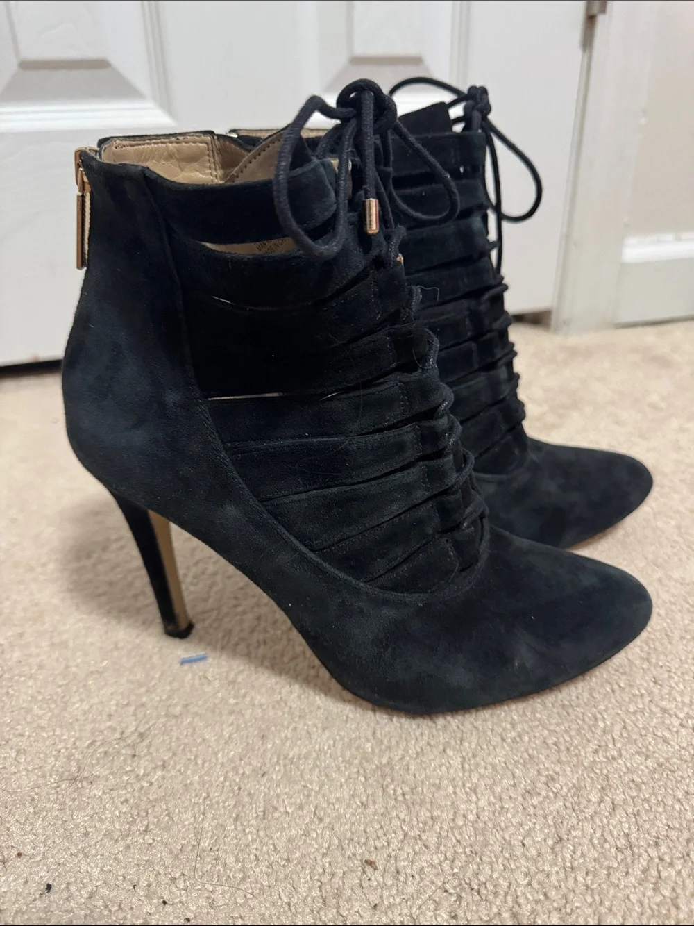 BCBGeneration Black Suede Lace-Up Ankle Booties